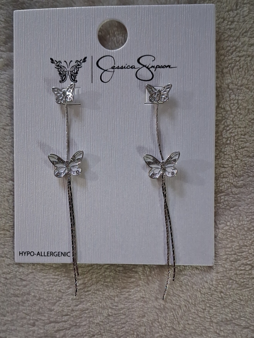Jessica Simpson Silver Butterfly Threader Dangle Earrings brand New!